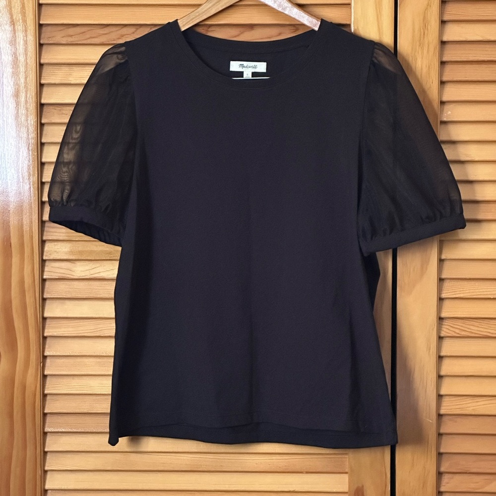 Madewell Black Sheer Sleeve Knit Blouse